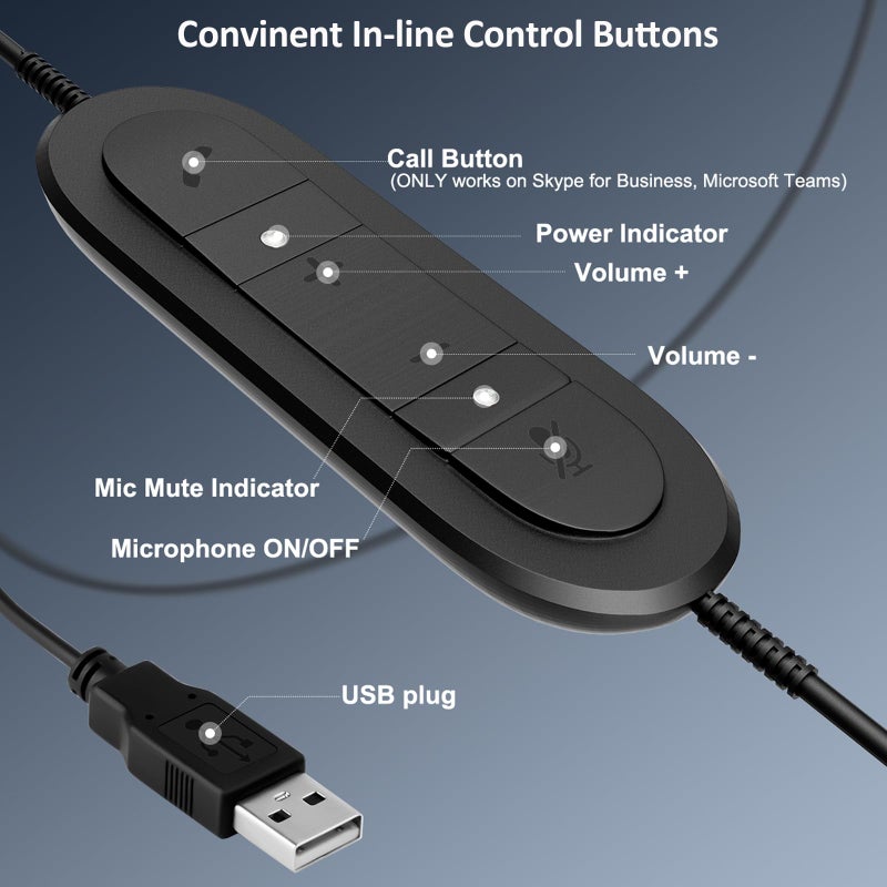 MKJ USB Headset with Microphone, Noise Canceling PC Headset for Laptop, Dual Ear Wired Headphone for Call Center, Home Offices, Zoom, Microsoft Teams, Webinar - Image 4